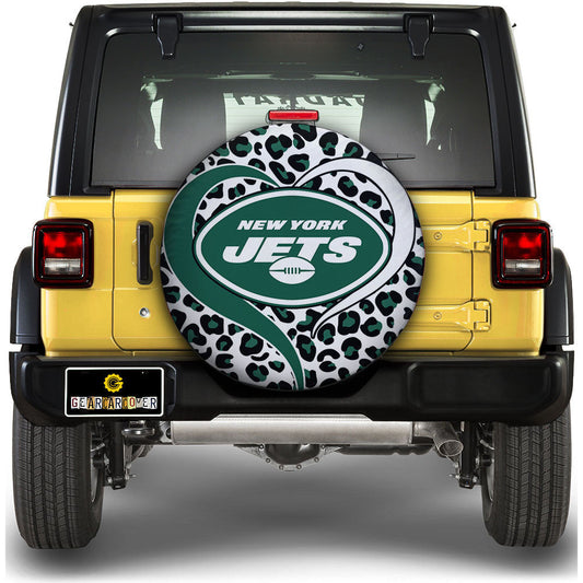 New York Jets Spare Tire Cover Custom Leopard Heart For Fans - Gearcarcover - 1