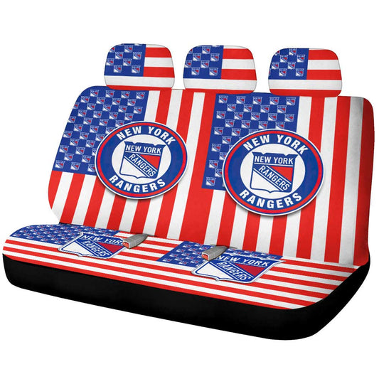 New York Rangers Car Back Seat Cover Custom US Flag Style - Gearcarcover - 1