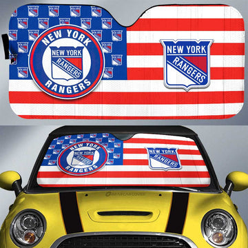 New York Rangers Car Sunshade Custom US Flag Style - Gearcarcover - 1