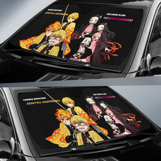 Nezuko And Zenitsu Car Sunshade Custom Demon Slayer Anime - Gearcarcover - 2