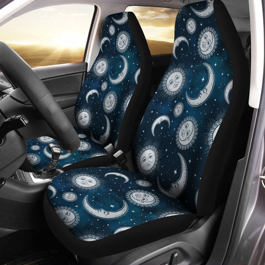 Night Sky Celestial Galaxy Car Seat Covers Sun And Moon Custom Car Accessories - Gearcarcover - 1