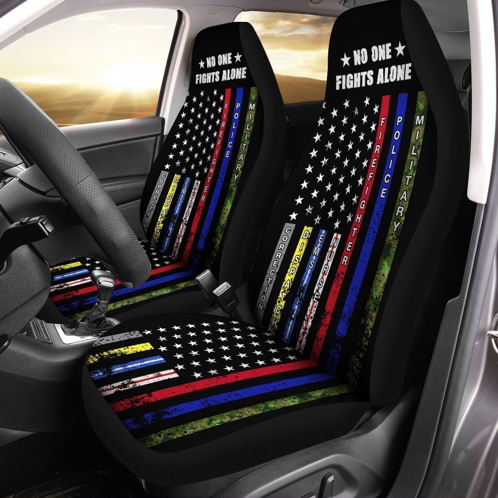 No One Fights Alone Car Seat Covers Custom American Flag Car Accessories - Gearcarcover - 1