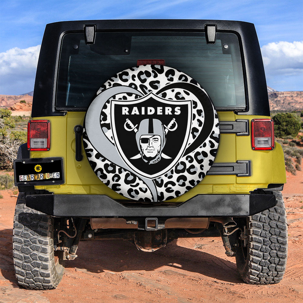 Oakland Raiders Spare Tire Cover Custom Leopard Heart For Fans - Gearcarcover - 2
