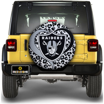 Oakland Raiders Spare Tire Cover Custom Leopard Heart For Fans - Gearcarcover - 1