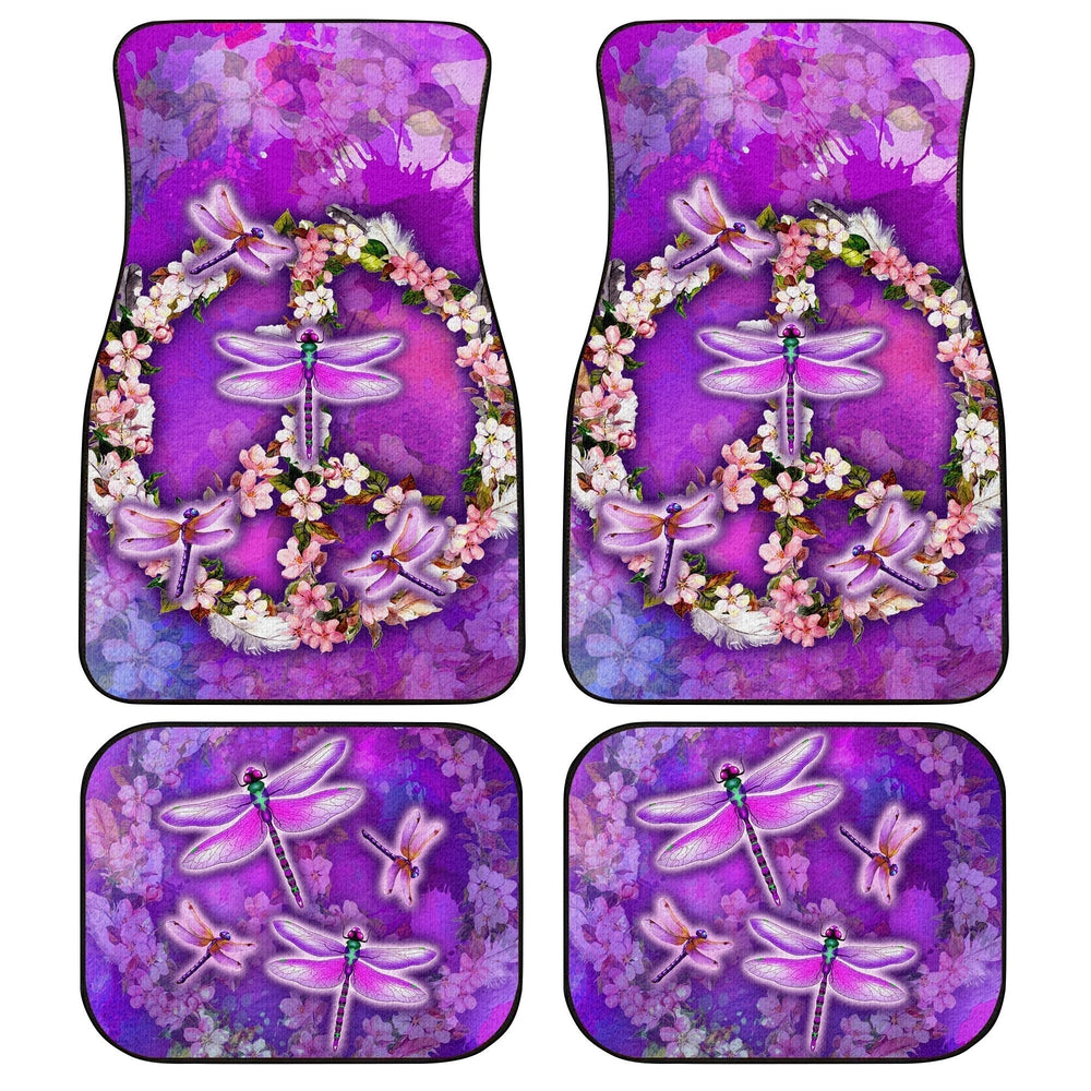 Peace Sign Car Floor Mats Custom Flower Dragonfly Car Accessories - Gearcarcover - 1