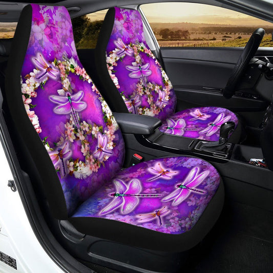 Peace Sign Car Seat Covers Custom Flower Dragonfly Car Accessories - Gearcarcover - 2