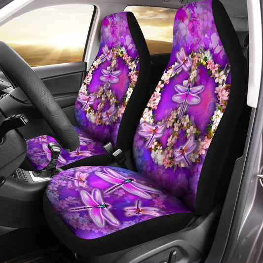 Peace Sign Car Seat Covers Custom Flower Dragonfly Car Accessories - Gearcarcover - 1