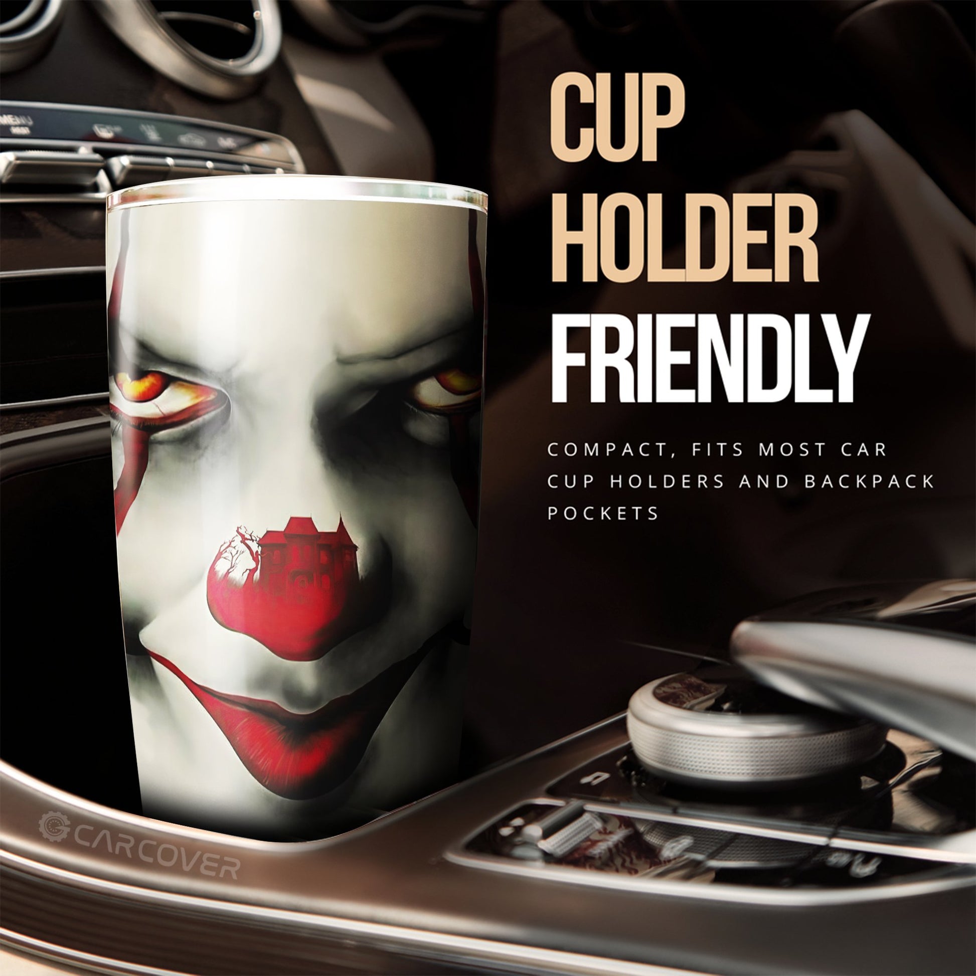 Pennywise Tumbler Cup Custom IT Clown Face Car Accessories Horror Halloween Decorations - Gearcarcover - 2
