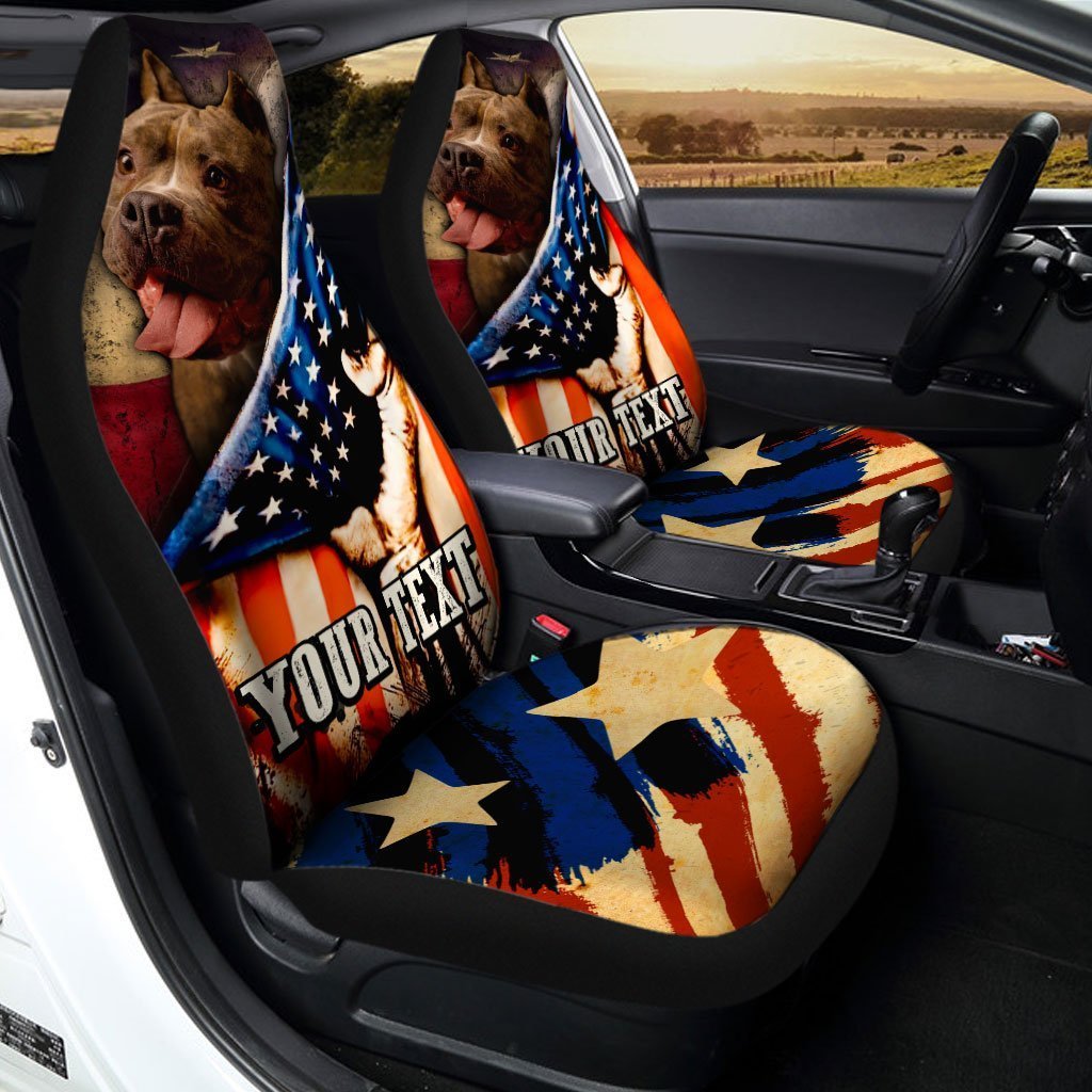 Personalized American Flag Car Seat Covers Custom Cool Pitbull Dog Car Accessories - Gearcarcover - 3