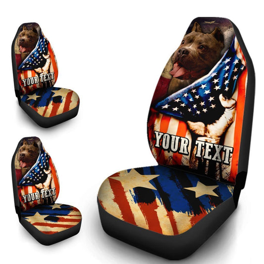 Personalized American Flag Car Seat Covers Custom Cool Pitbull Dog Car Accessories - Gearcarcover - 1