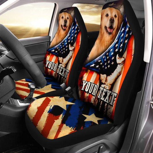 Personalized American Flag Car Seat Covers Custom Golden Retriever Dog Car Accessories - Gearcarcover - 2