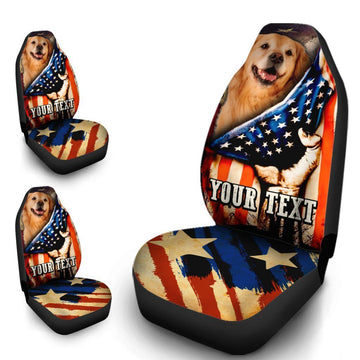 Personalized American Flag Car Seat Covers Custom Golden Retriever Dog Car Accessories - Gearcarcover - 1