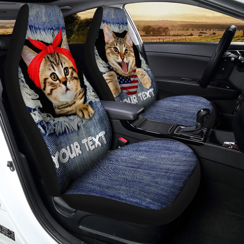 Personalized American Short Hair Cat Car Seat Covers Custom Couple Cat Car Accessories - Gearcarcover - 2