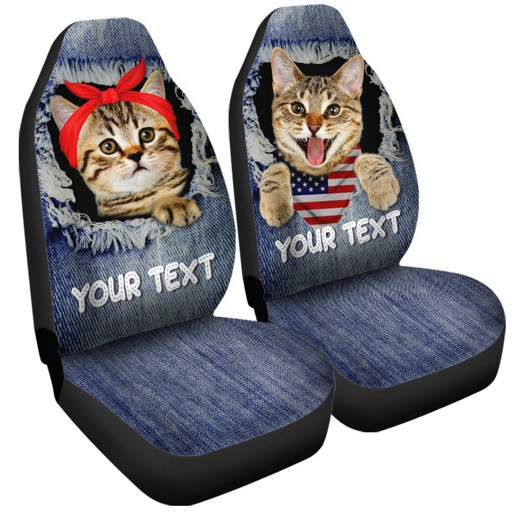 Personalized American Short Hair Cat Car Seat Covers Custom Couple Cat Car Accessories - Gearcarcover - 3