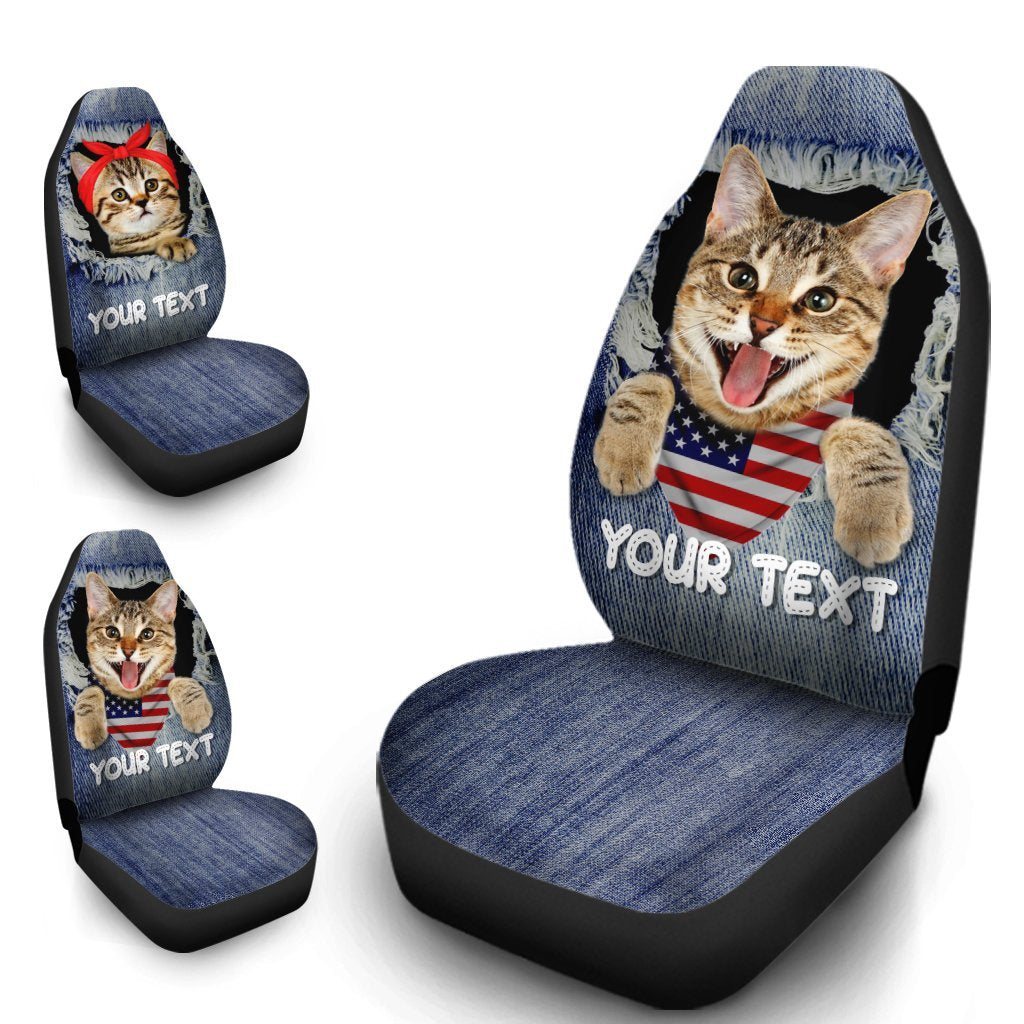 Personalized American Short Hair Cat Car Seat Covers Custom Couple Cat Car Accessories - Gearcarcover - 4