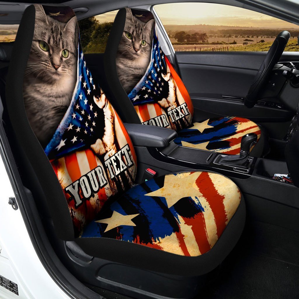 Personalized Cat American Flag Car Seat Covers Custom Cat Car Accessories - Gearcarcover - 3