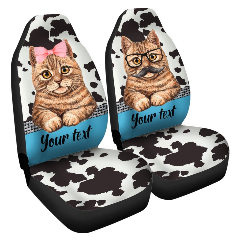 Personalized Couple Cat Car Seat Covers Custom Cow Dairy Pattern Car Accessories For Couple - Gearcarcover - 3