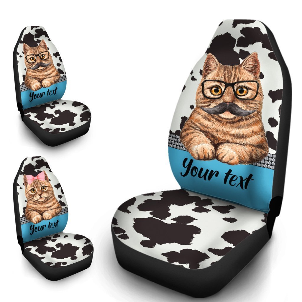 Personalized Couple Cat Car Seat Covers Custom Cow Dairy Pattern Car Accessories For Couple - Gearcarcover - 4