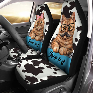 Personalized Couple Cat Car Seat Covers Custom Cow Dairy Pattern Car Accessories For Couple - Gearcarcover - 1