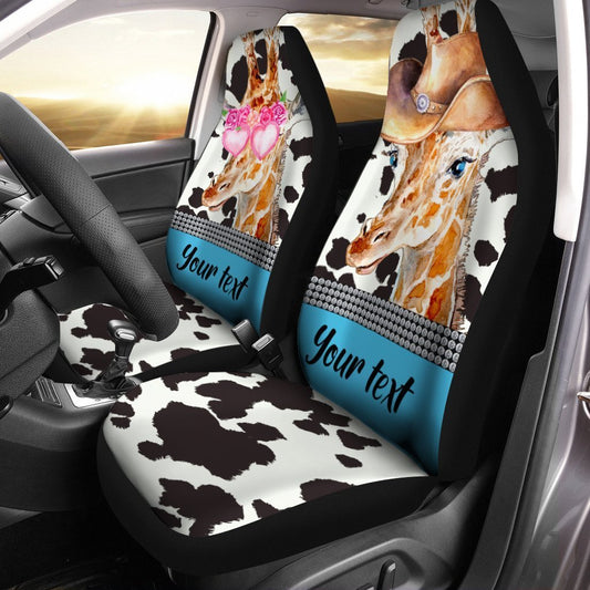 Personalized Cute Couple Giraffe Car Seat Covers Custom Car Accessories For Couple - Gearcarcover - 1
