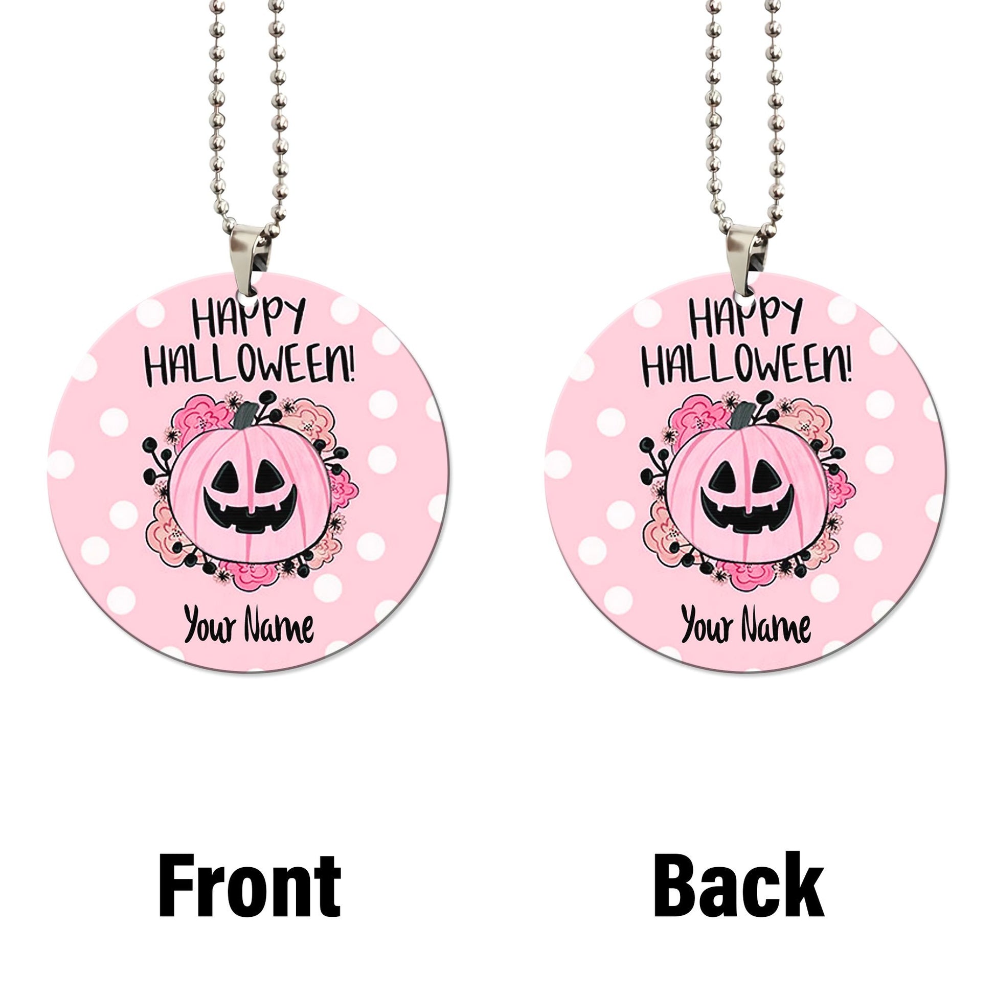 Personalized Pink Pumpkin Ornament Custom Name Car Accessories Pink Halloween Decorations - Gearcarcover - 4