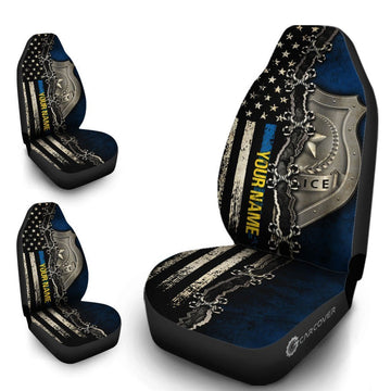Personalized Police Car Seat Covers Custom Thin Blue Line - Gearcarcover - 1
