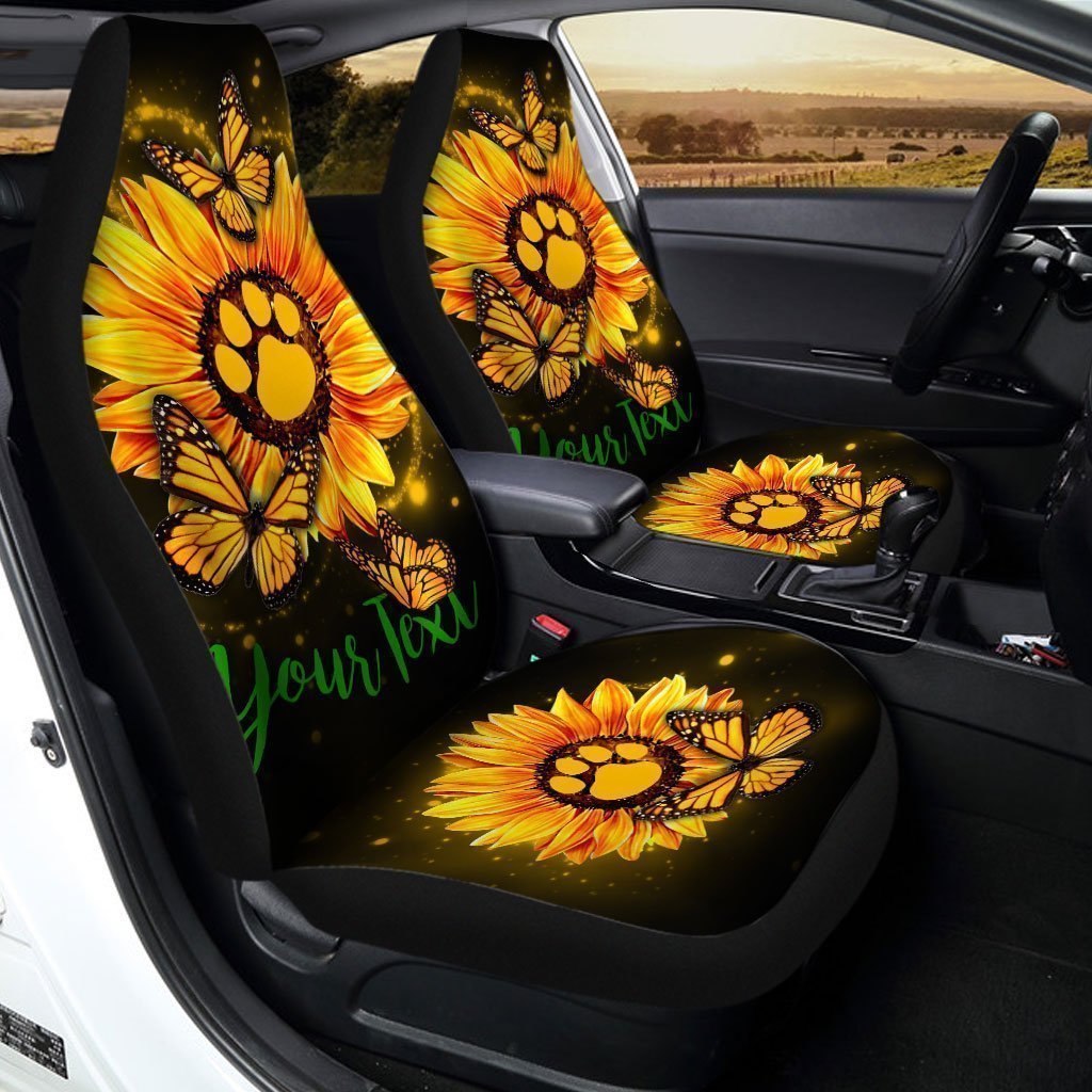 Personalized Sunflower Car Seat Covers Custom Dog Paw Car Accessories - Gearcarcover - 1