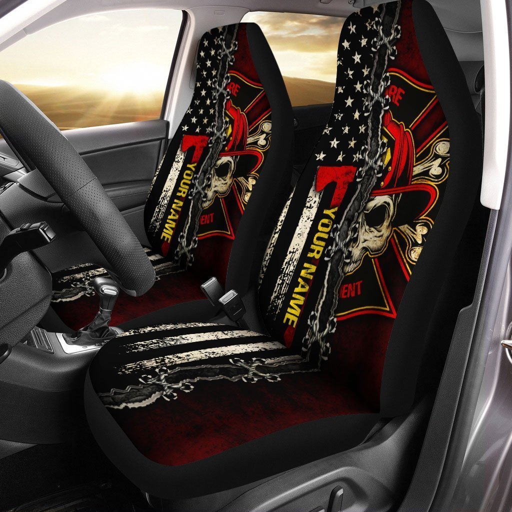 Personalized The Thin Red Line Car Seat Covers Custom Firefighter Car Accessories - Gearcarcover - 1