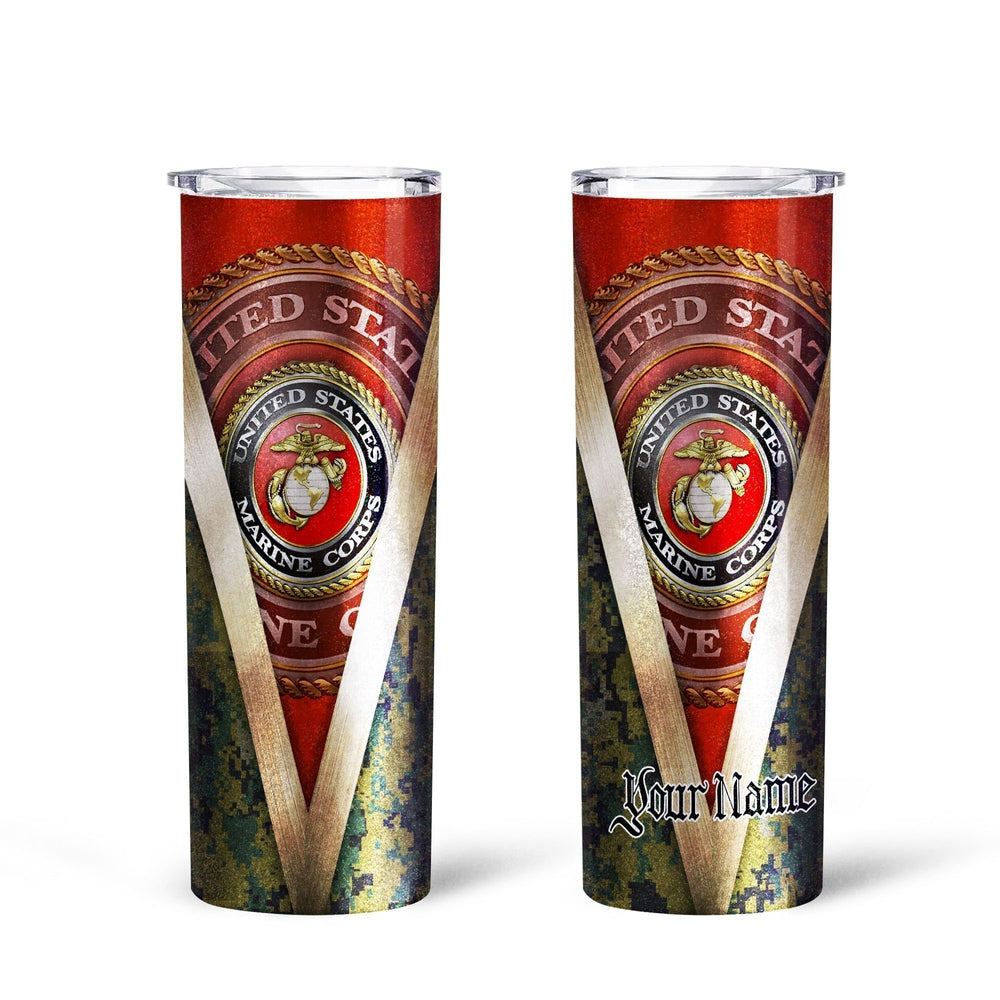 Personalized US Marine Corps Custom Tall Glitter Tumbler - Gearcarcover - 2