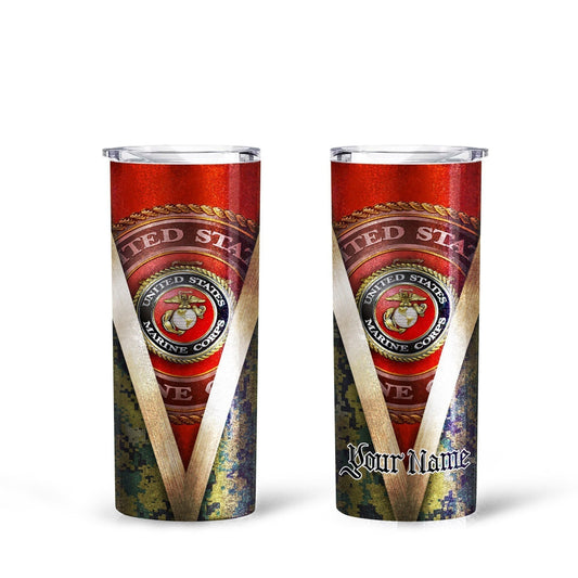 Personalized US Marine Corps Custom Tall Glitter Tumbler - Gearcarcover - 1