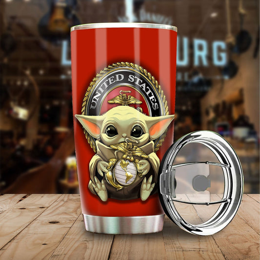 Personalized US Marines Corps Tumbler Cup Custom Baby Yoda - Gearcarcover - 2
