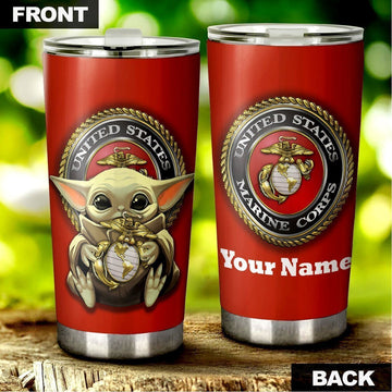 Personalized US Marines Corps Tumbler Cup Custom Baby Yoda - Gearcarcover - 1