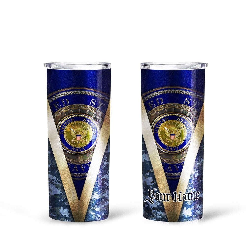 Personalized US Navy Custom Tall Glitter Tumbler - Gearcarcover - 1