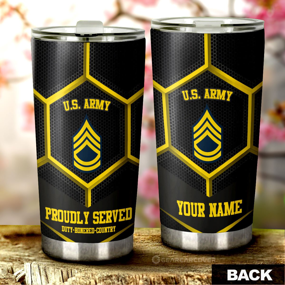 Personalized U.S Army Veterans Tumbler Cup Customized Name US Military Car Accessories - Gearcarcover - 1