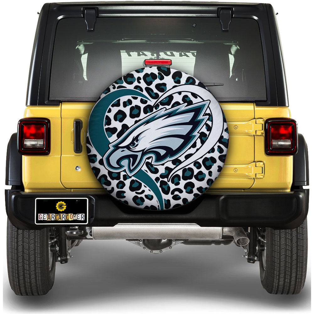 Philadelphia Eagles Spare Tire Cover Custom Leopard Heart For Fans - Gearcarcover - 1