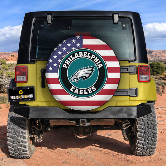 Philadelphia Eagles Spare Tire Covers Custom US Flag Style - Gearcarcover - 2