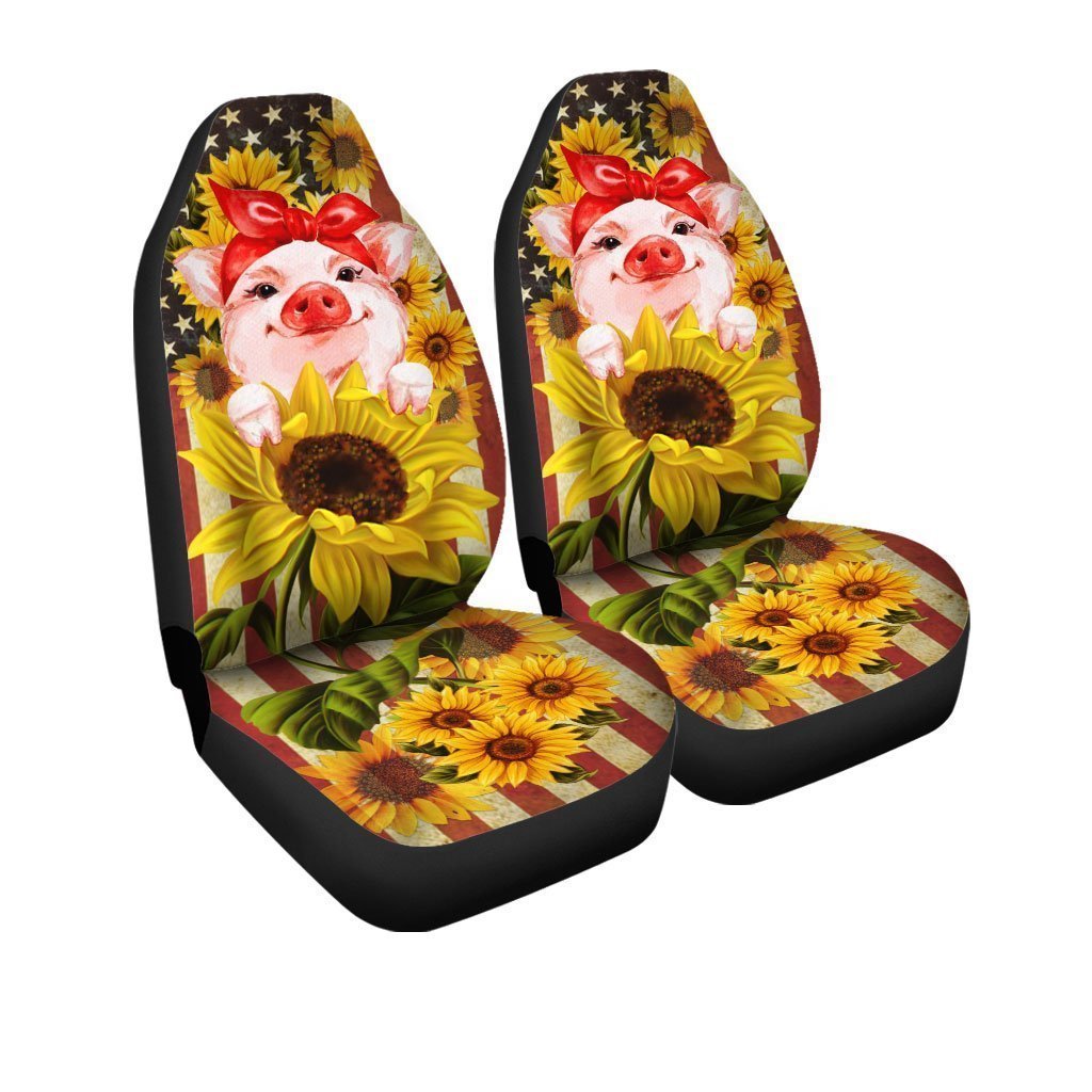 Pig Sunflower Car Seat Covers Custom Farm Animal Car Interior Accessories - Gearcarcover - 3