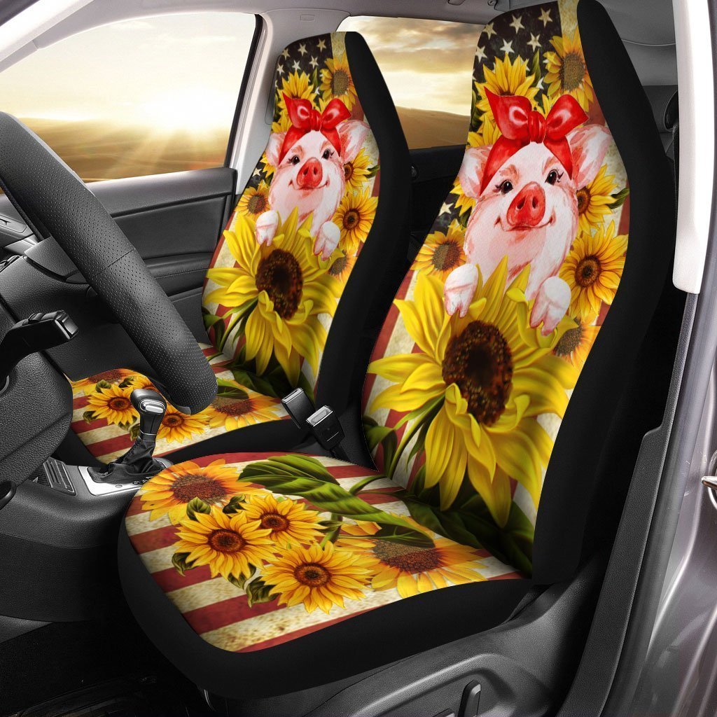 Pig Sunflower Car Seat Covers Custom Farm Animal Car Interior Accessories - Gearcarcover - 2