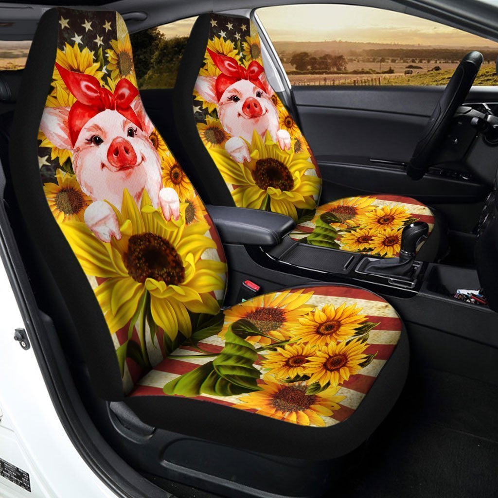 Pig Sunflower Car Seat Covers Custom Farm Animal Car Interior Accessories - Gearcarcover - 1