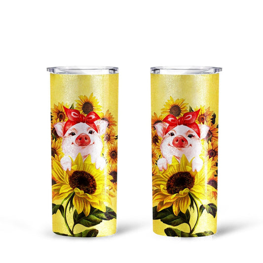 Pig Sunflower Custom Tall Glitter Tumbler - Gearcarcover - 1