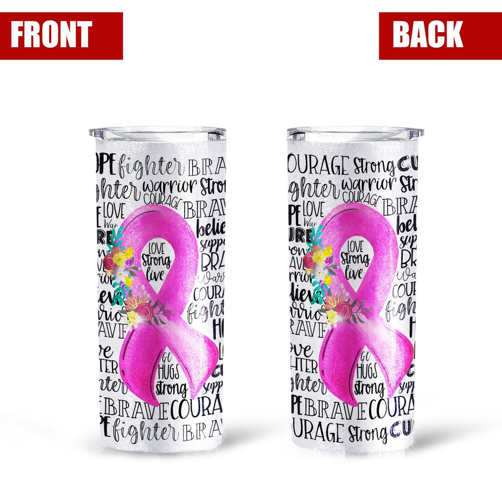 Pink Breast Cancer Awareness Tall Glitter Tumbler - Gearcarcover - 1