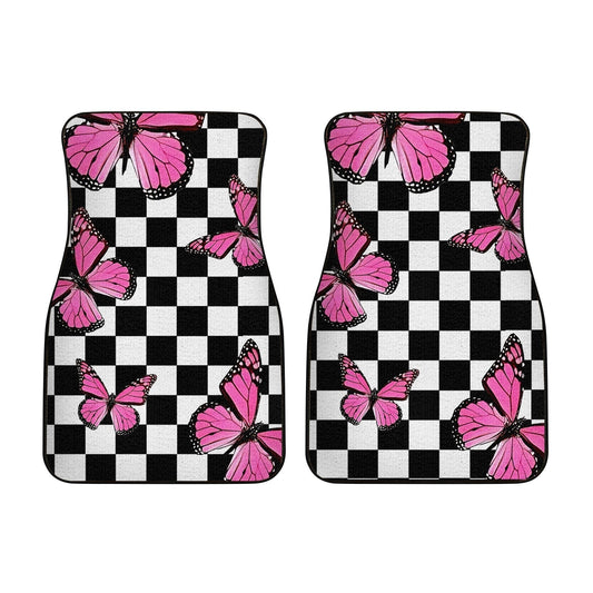 Pink Butterfly Car Floor Mats Custom Checkerboard Car Accessories - Gearcarcover - 2