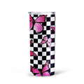 Pink Butterfly Tall Glitter Tumbler Custom Checkerboard Pattern - Gearcarcover - 3