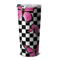 Pink Butterfly Tumbler Cup Stainless Steel Custom Checkerboard Pattern - Gearcarcover - 5