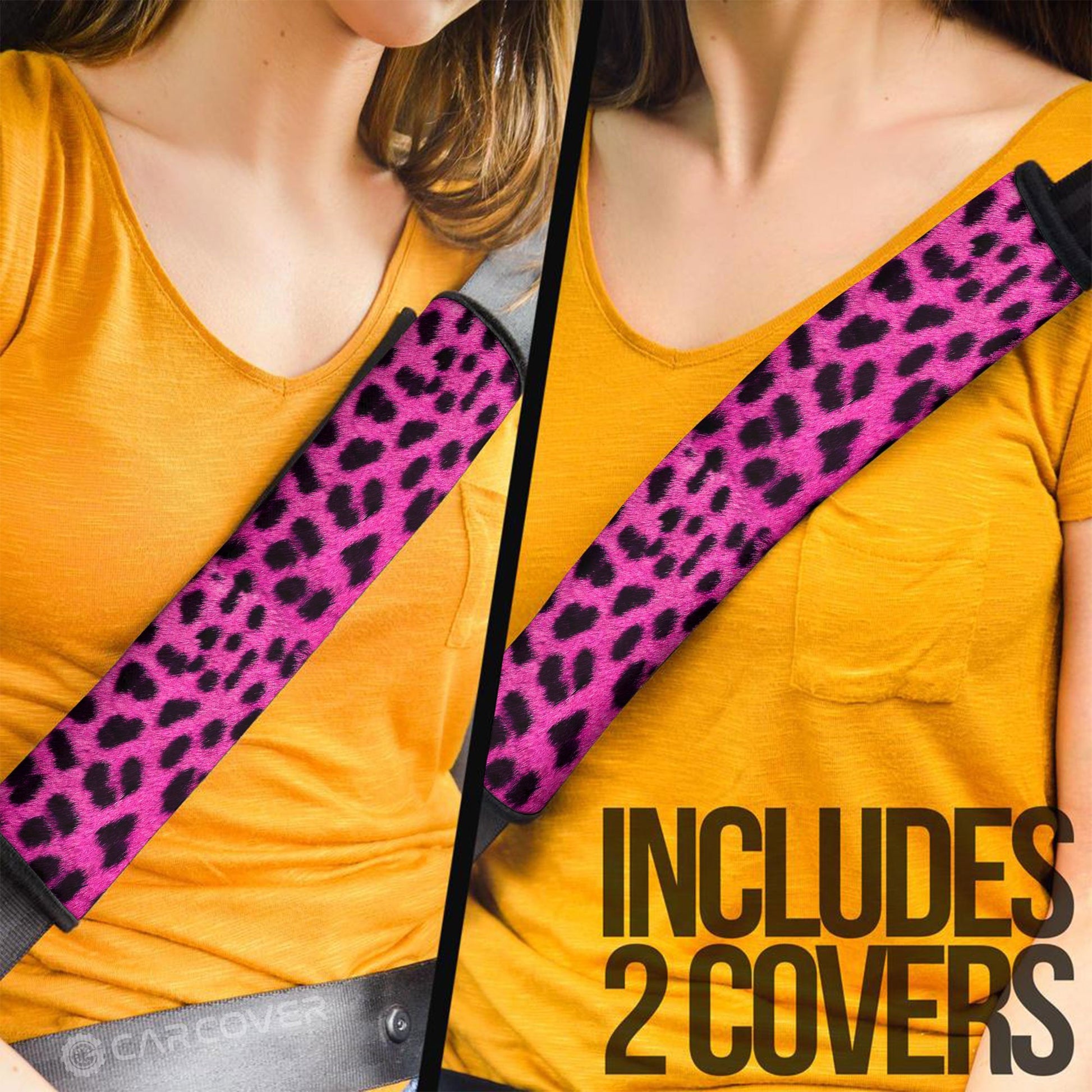 Pink Cheetah Skin Seat Belt Covers Custom Animal Skin Printed Car Interior Accessories - Gearcarcover - 2