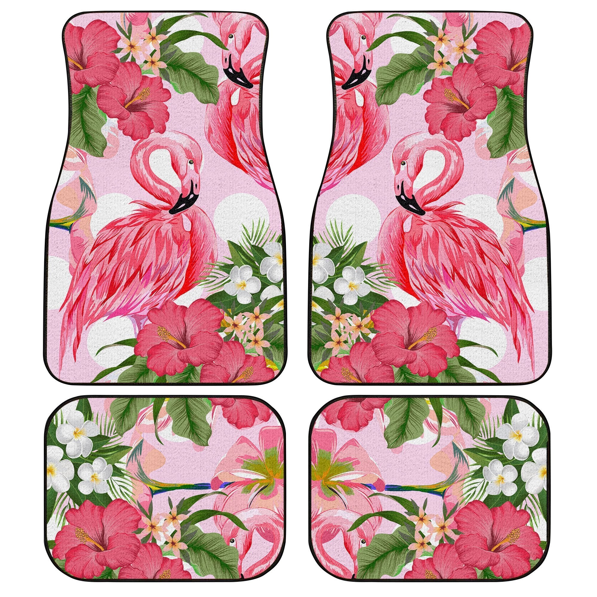 Pink Flamingo Car Floor Mats Custom Hibiscus Flower Car Interior Accessories - Gearcarcover - 1