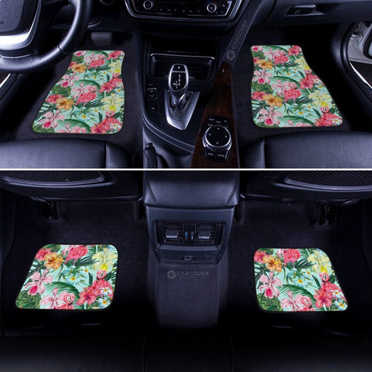 Pink Flamingo Car Floor Mats Custom Plumeria Hibiscus Tropical Flower Car Accessories - Gearcarcover - 2