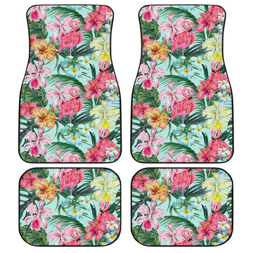 Pink Flamingo Car Floor Mats Custom Plumeria Hibiscus Tropical Flower Car Accessories - Gearcarcover - 1