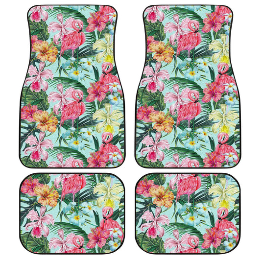 Pink Flamingo Car Floor Mats Custom Plumeria Hibiscus Tropical Flower Car Accessories - Gearcarcover - 1