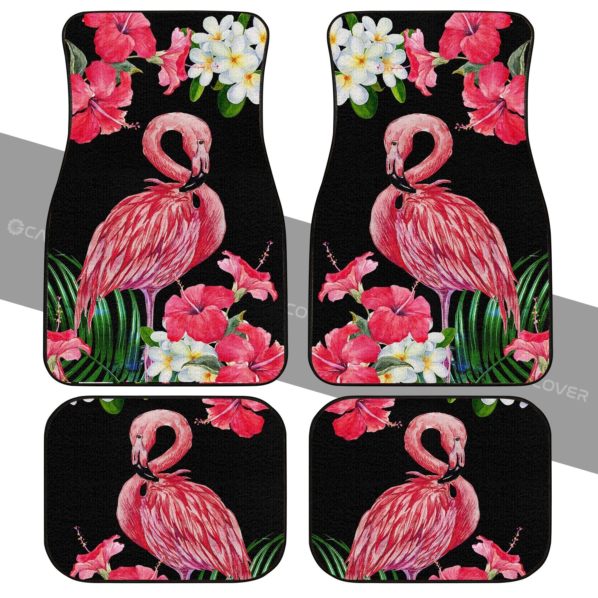 Pink Flamingo Car Floor Mats Custom Tropical Flower Car Interior Accessories - Gearcarcover - 1